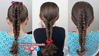 Penteado Infantil com tranças espinha de peixe passo à passo [upl. by Haibot]