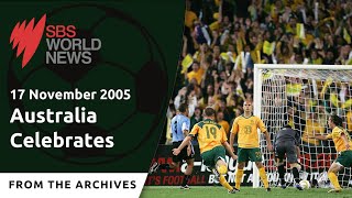 Pandemonium as Socceroos beat Uruguay  SBS World News  2005 [upl. by Erlandson]