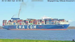 CMA CGM LOUIS BLERIOT Imo 9776432 Tiefe 117m LampB 400 x 59 m LE HAVRE  HAMBURG 25112023 [upl. by Liponis]