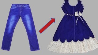 Transform Old Jeans To Beautiful Baby Frock design Full HD [upl. by Gainor]