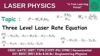 Lecture 23  Three Level Laser Rate Equation [upl. by Yenttihw]