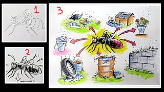 How to Draw DENGUE AWARENESS Poster Drawing  ඩෙංගු පෝස්ටර්  dengue drawing  mosquito drawing [upl. by Inattyrb]