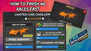 How to finish 40 Races Mission fast in the new Apollo Arrow Event in Roblox Car Dealership Tycoon [upl. by Kylie692]