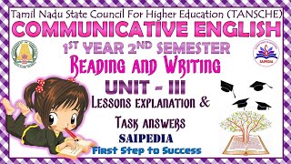 Communicative English Unit 3Part 2 Reading and Writing UG 1st Year 2nd Semester TANSCHE Syllabus [upl. by Ardnohsed]