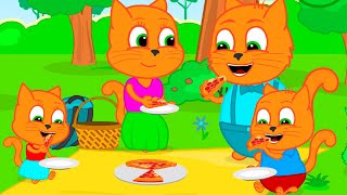 Cats Family in English  Pizza Picnic Cartoon for Kids [upl. by Nevetse434]