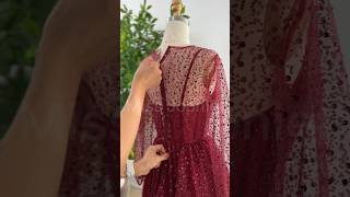 Making a corset illusion long sleeves burgundy sequin dress fashion dress corset sewing [upl. by Marillin]