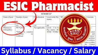 Pharmacist Vacancy 2024  Recruitment for Pharmacist at ESIC 981 post  Pharma Job 2024 drxmentor [upl. by Elinnet]