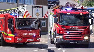 Fire Engine RESPONDS TO STATION Leamington Spa Turntable Ladder amp Pump double turnout [upl. by Enreval]