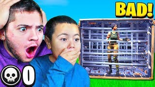 REACTING TO MY LITTLE BROTHERS FIRST GAME OF FORTNITE NOOB FORTNITE FUNNY MOMENTS [upl. by Marino]