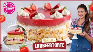 Erdbeertorte mit Vanille und Mandelbiskuit  Sallys Welt [upl. by Iccir]