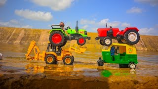 Muddy auto rickshaw Tractor Jump River JCB Mud Trap Jump River Crane Water Jump River [upl. by Tioneb428]