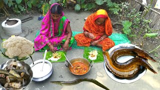 bihari style cooking Eels fish with cauliflower How to cook village style in eels fish in village [upl. by Reggis]