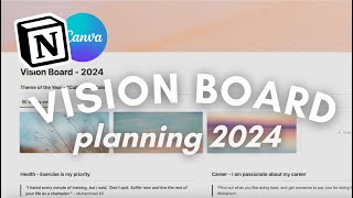 Vision Board 2024 with me  plan year theme amp find purpose Notion amp Canva Tutorial  Free Template [upl. by Arykahs]