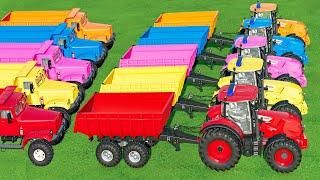 TRANSPORTING CLAAS and McCormickTRACTORs amp FRUITs with FLATBED TRAILER amp GARAGE LOADERS FS22 [upl. by Ardnuhsal]