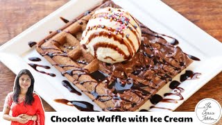 Chocolate Waffle at Very Less Cost at Home  Chocolate Waffle with Ice Cream Recipe [upl. by Nappie]