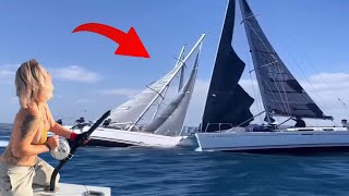 sailboat crash jet ski battle with a dinghy  recklessness on boat [upl. by Merola]