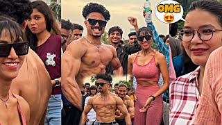 WHEN SHIRTLESS BODYBUILDER GOES IN PUBLIC 💪  Cute Girls Reactions OMG 😍😘  Epic Reaction  FMD [upl. by Nywroc]