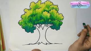 How to draw and color tree Realistic Tree Drawing Very easy method to Draw and Color a tree [upl. by Ecela]