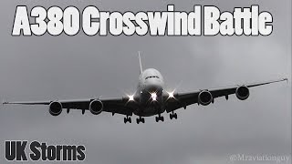 Worlds Largest Passenger Airliner Battles Strong Crosswinds in UK Storms [upl. by Casar]