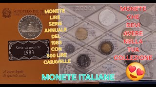 MONETE LIRE  SERIE ANNUALE DEL 1983 CON 10 MONETE E CON 500 LIRE IN ARGENTO CARAVELLE QUANTO VALE [upl. by Stelle]