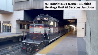 NJ Transit 4101 NJDOT Bluebird Heritage Unit At Secacus Junction [upl. by Ahsieym]