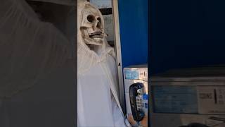 Vintage Telephone Booth at Jefferson TX Hotel  Skeleton Waiting for the Phone to Ring Halloween [upl. by Heti460]