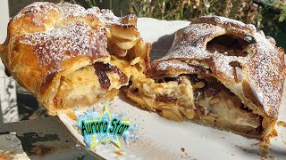 Ricetta Strudel di mele con pasta sfoglia pronta uvetta pinoli e crema pasticcera [upl. by Portie]