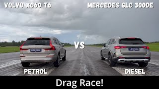 2023 Volvo XC60 T6 Recharge 350hp vs 2023 Mercedes GLC 300de 333hp  Drag Race  4K [upl. by Netloc]