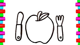 Drawing an apple  How to draw apple  Painting and coloring for kidstoddlers [upl. by Ahsropal174]