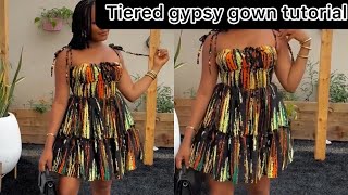 how to sew a tiered gathered gypsy dress with straps cutting and stitching [upl. by Oremoh216]