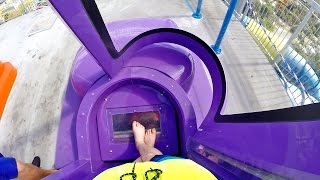 Rapids Water Park  Purple Brain Drain NEW 2016 SuperLOOP Trapdoor Slide [upl. by Doehne]