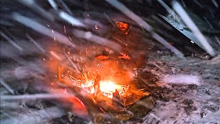 SNOW STORM Camping in the Appalachian Mountains SOLO Cooking Venison on a hot rock [upl. by Ellerd]