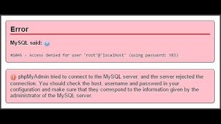 How to remove phpMAdmin Access denied Error 1045 in wamp server [upl. by Roslyn]