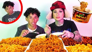 SPICY NOODLE MUKBANG with My Son Drew 🍜🌶🔥😂😂 [upl. by Rramel]