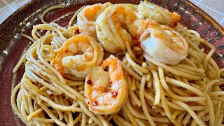 Spaghetti Prawn Aglio Olio Pasta recipe 鲜虾意大利面 [upl. by Bora]