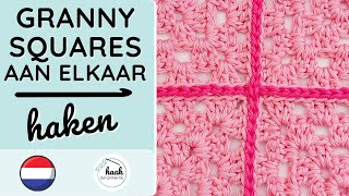 Granny Squares aan elkaar haken haakinformatie haaksteek haken [upl. by Yrahk896]