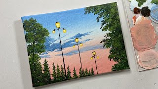 Sunset landscape painting tutorialacrylic painting for beginners tutorialacrylic painting tutorial [upl. by Andryc]