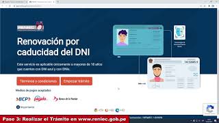 Tramite renovación de DNI por internet RENIEC  Renovar DNI caducado paso 3 [upl. by Deborath]