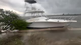 Rough waters from Hurricane Milton rock boat in Martin County [upl. by Lydnek386]