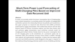 Short Term Power Load Forecasting of Multi Charging Piles Based on Improved Gate Recurrent Unit [upl. by Anaile584]