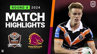 NRL 2024  Wests Tigers v Broncos  Match Highlights [upl. by Adnovad]