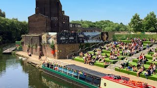 LONDON WALK  Regents Canal at Granary Square from Battle Bridge Place  England [upl. by Winnah]