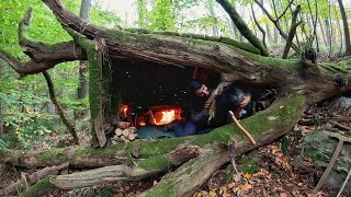 7 Days Solo Survival Camping In Rain Forest Building Warm Bushcraft Shelter Clay Fireplace Cooking [upl. by Kalbli]