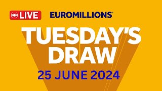 The National Lottery Euromillions Draw Live Results From Tuesday 25 June 2024  euromillions live [upl. by Ramilahs95]