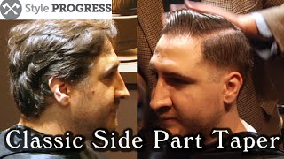 Vintage Hairstyle  Traditional Mens Taper Haircut With Side Part  Style Progress [upl. by Kcolttam]