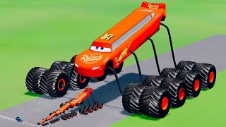 Big amp Small Monster Truck Spider Lightning McQueen vs Thomas the Tank Engine Train  BeamNGDrive [upl. by Irem]