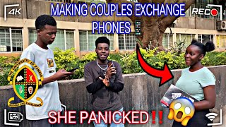 MAKING COUPLES SWAP PHONES📱 IT WAS MUTUAL😱😬🚨 [upl. by Aztinad]