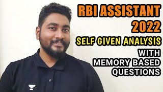 RBI Assistant 2022 Self Given Analysis  RBI Assistant 2022 Memory Based Paper amp Exam Review [upl. by Tammi]