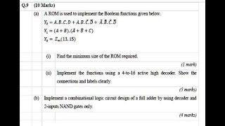 A ROM is used to implement the Boolean functions given below Y  A B C D  A B C D  A B C D Y  A [upl. by Ahsiekal986]