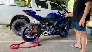 Yamaha YZFR7 w Akrapovic exhaust sound check Racing Line Titanium SY7R12APT [upl. by Anina]